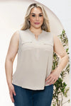 Plus Size Sleeveless Button Down Front Pocket Top - Tasha Apparel Wholesale