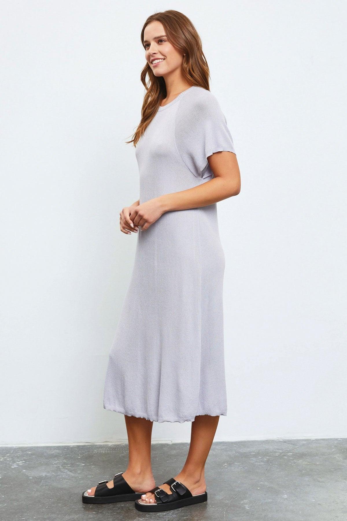 Relax Batwing Short Sleeve Sweater Midi Dress - Tasha Apparel Wholesale