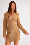 Long Sleeve Front Zipper Mini Blazer Dress