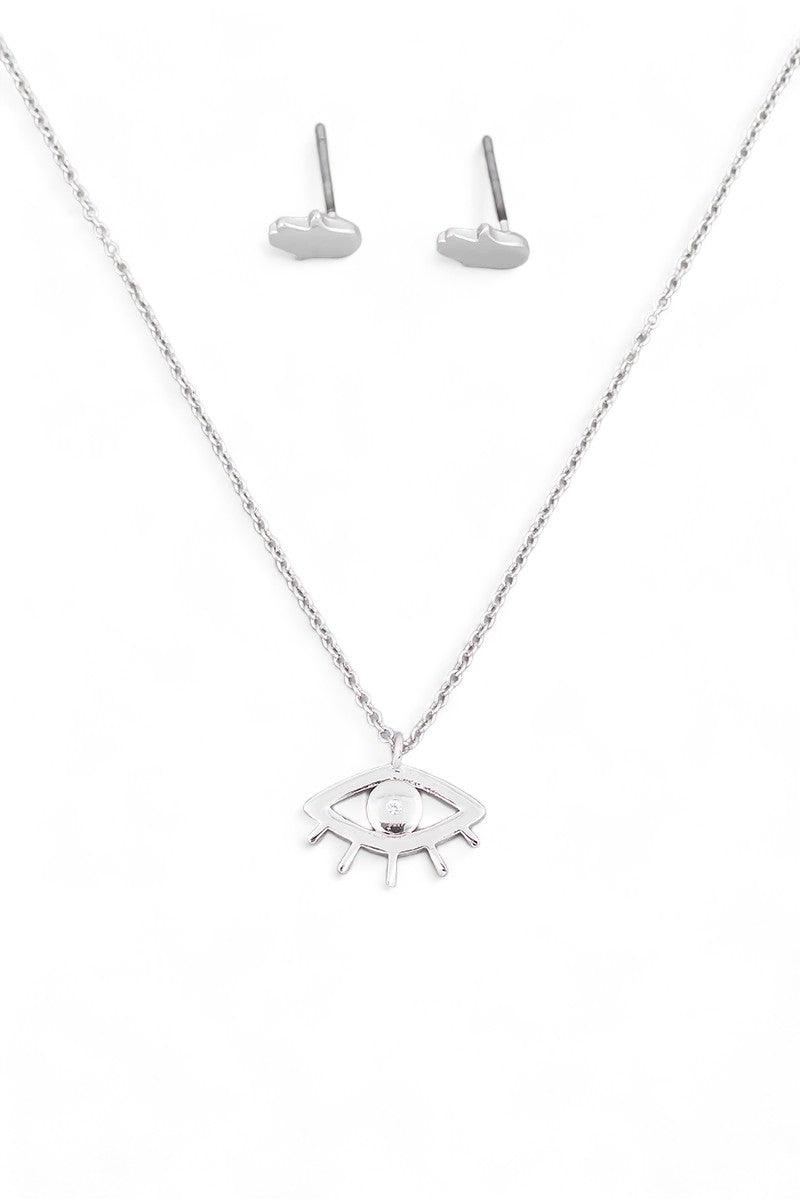 Evil Eye Necklace Small Hamsa Earrings Set - Tasha Apparel Wholesale