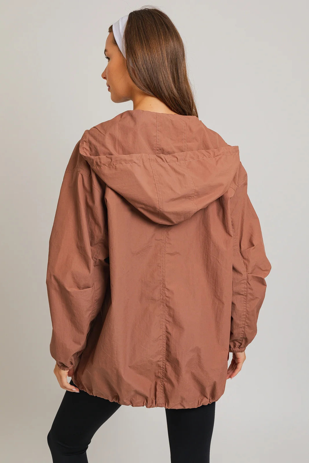 Oversized Front Pocket Drawstring Nylon Windbreaker