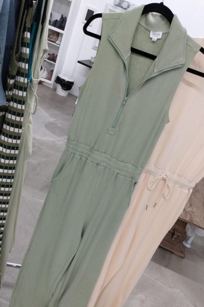 Sleeveless Mock Neck Front Zipper Jumpsuit - Tasha Apparel Wholesale