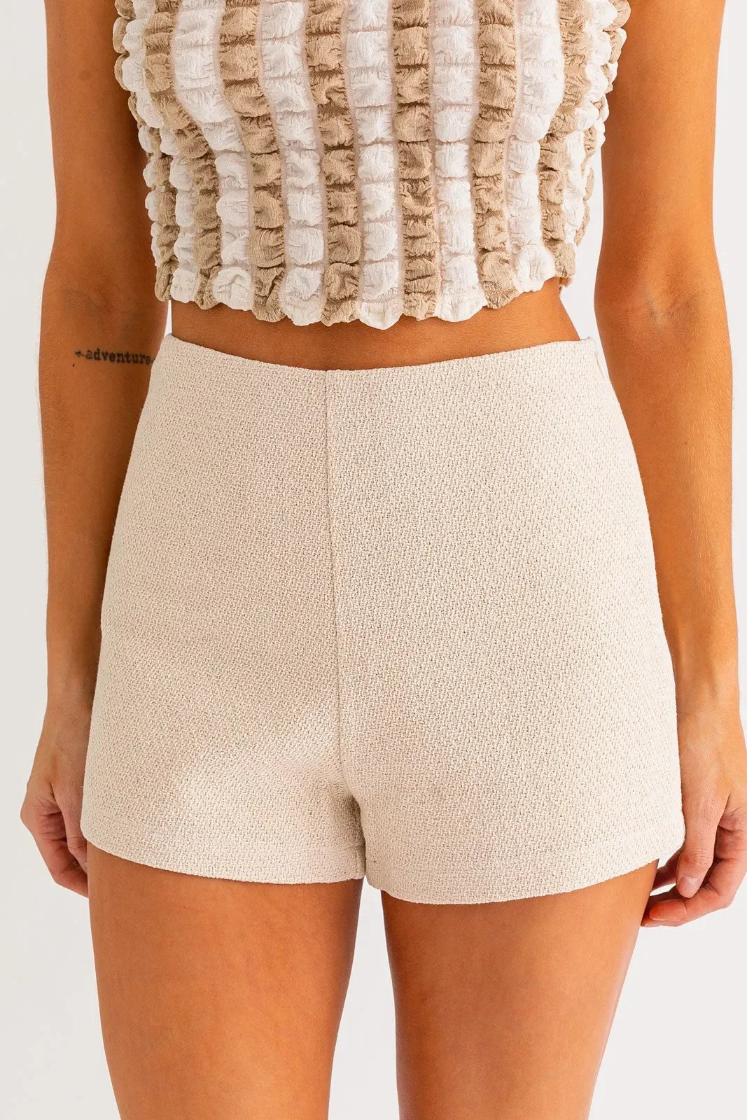 Textured Elegant High-Waisted Back Zipper Shorts - Tasha Apparel Wholesale