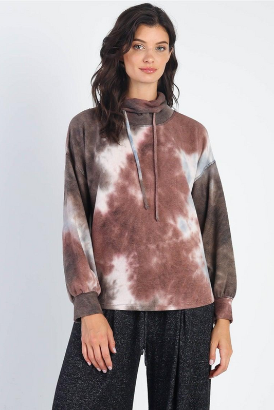 Brown Tie-Dye Turtle Neck Long Sleeve Sweatshirt /1-1-1