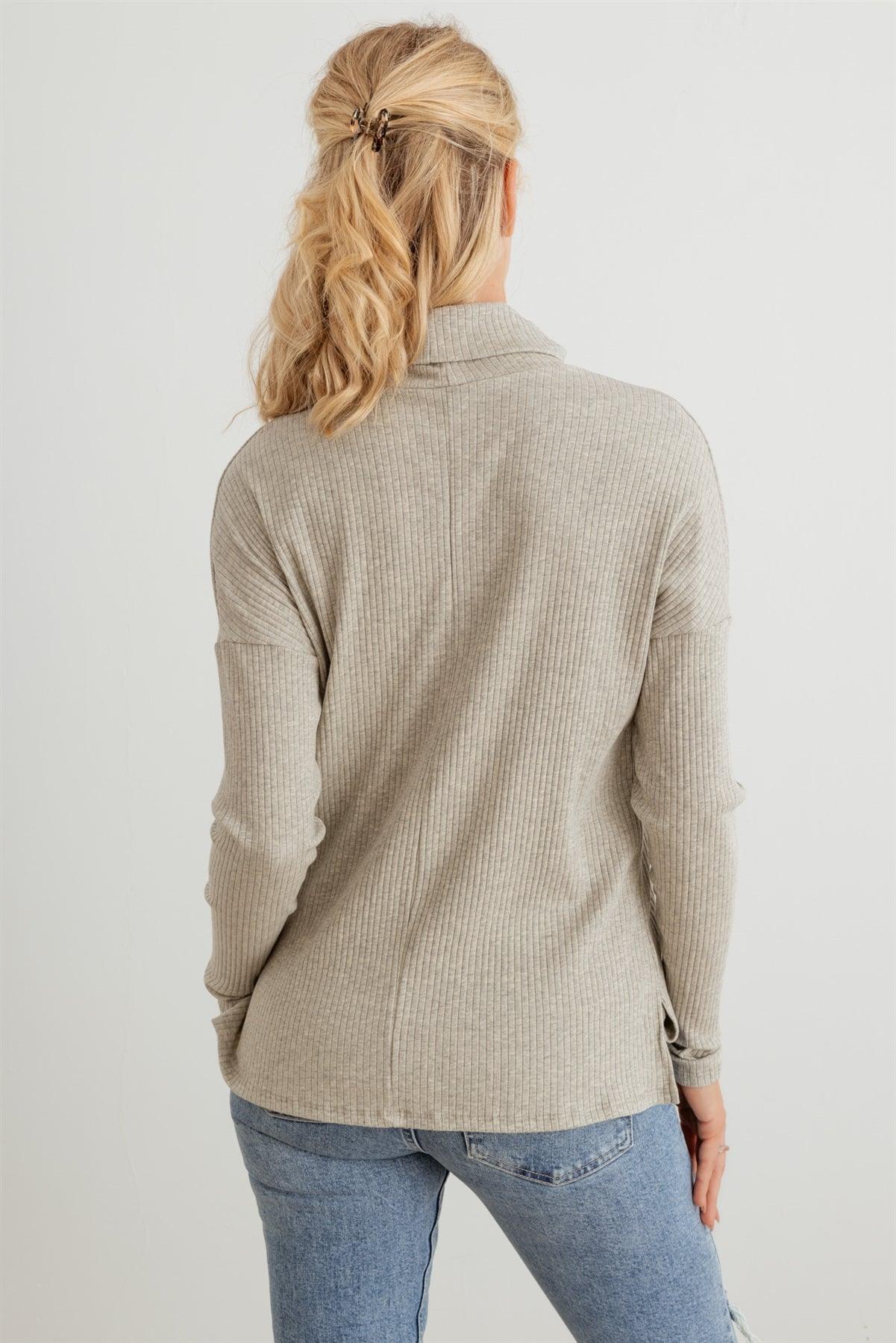 Grey Ribbed Turtle Neck Long Sleeve Top /2-2-2