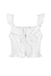 White Sleeveless Frill Trim Round Neck Relaxed Cami Top - Tasha Apparel Wholesale