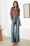 High Waist Front Seam Detail Flare Denim Pants - Tasha Apparel Wholesale