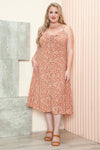 Plus Size Terracotta Floral Button Front Spaghetti Strap Midi Dress - Tasha Apparel Wholesale