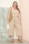 Plus Size Spaghetti Strap Elastic Waist Pockets Wide Leg Jumpsuit - Tasha Apparel Wholesale