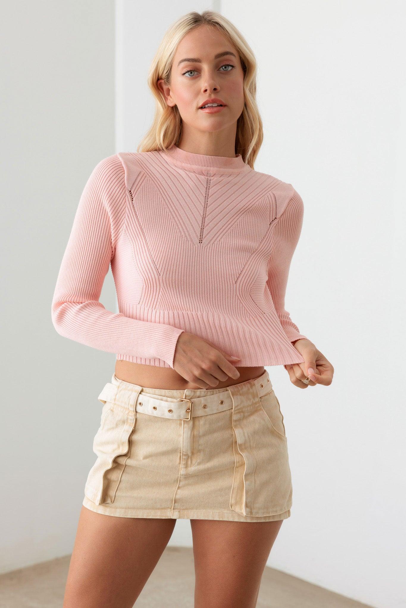 Ribbed Long Sleeve Seamless Knit Fitted Crop Top - Tasha Apparel Wholesale