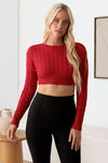 Cable Pattern Long Sleeve Crop Sweater Top - Tasha Apparel Wholesale