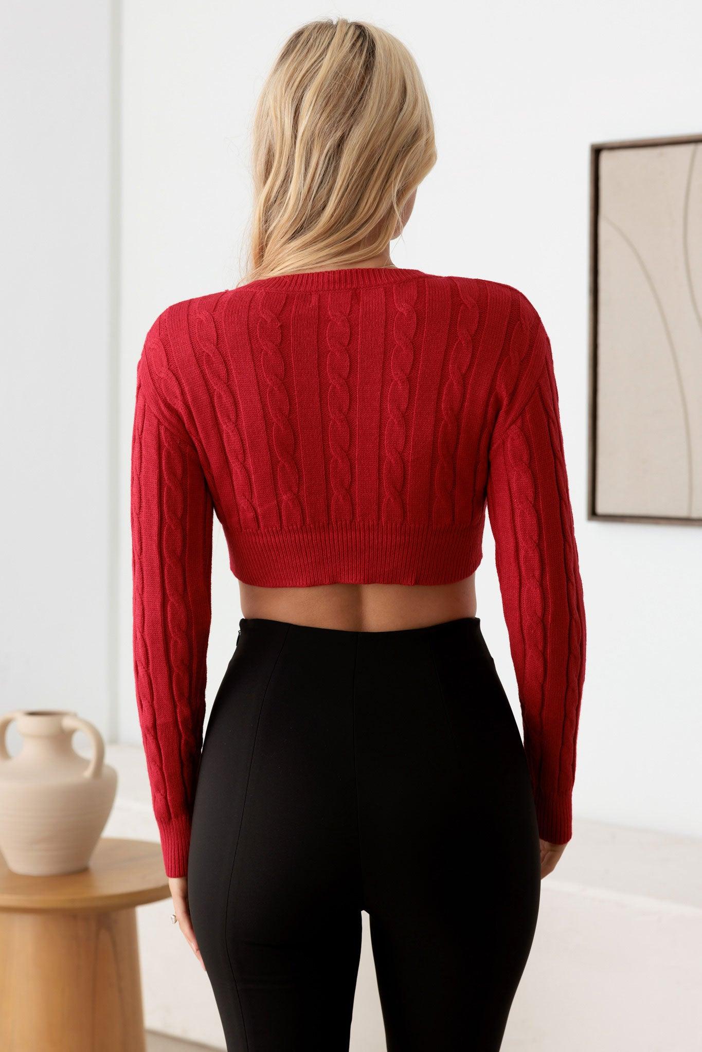 Cable Pattern Long Sleeve Crop Sweater Top - Tasha Apparel Wholesale