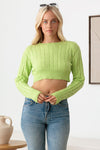 Cable Pattern Long Sleeve Crop Sweater Top - Tasha Apparel Wholesale