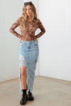 Front & Back Slit Cargo Pocket Maxi Denim Skirt - Tasha Apparel Wholesale