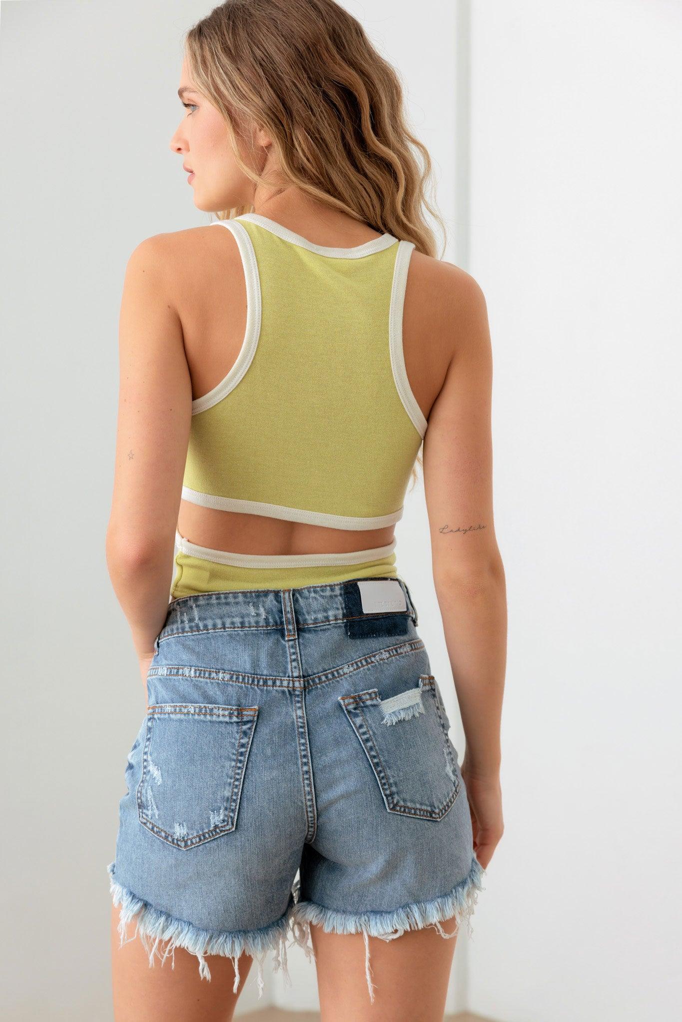 Lime Sleeveless Side Back Cut-Out Back Tank Top - Tasha Apparel Wholesale