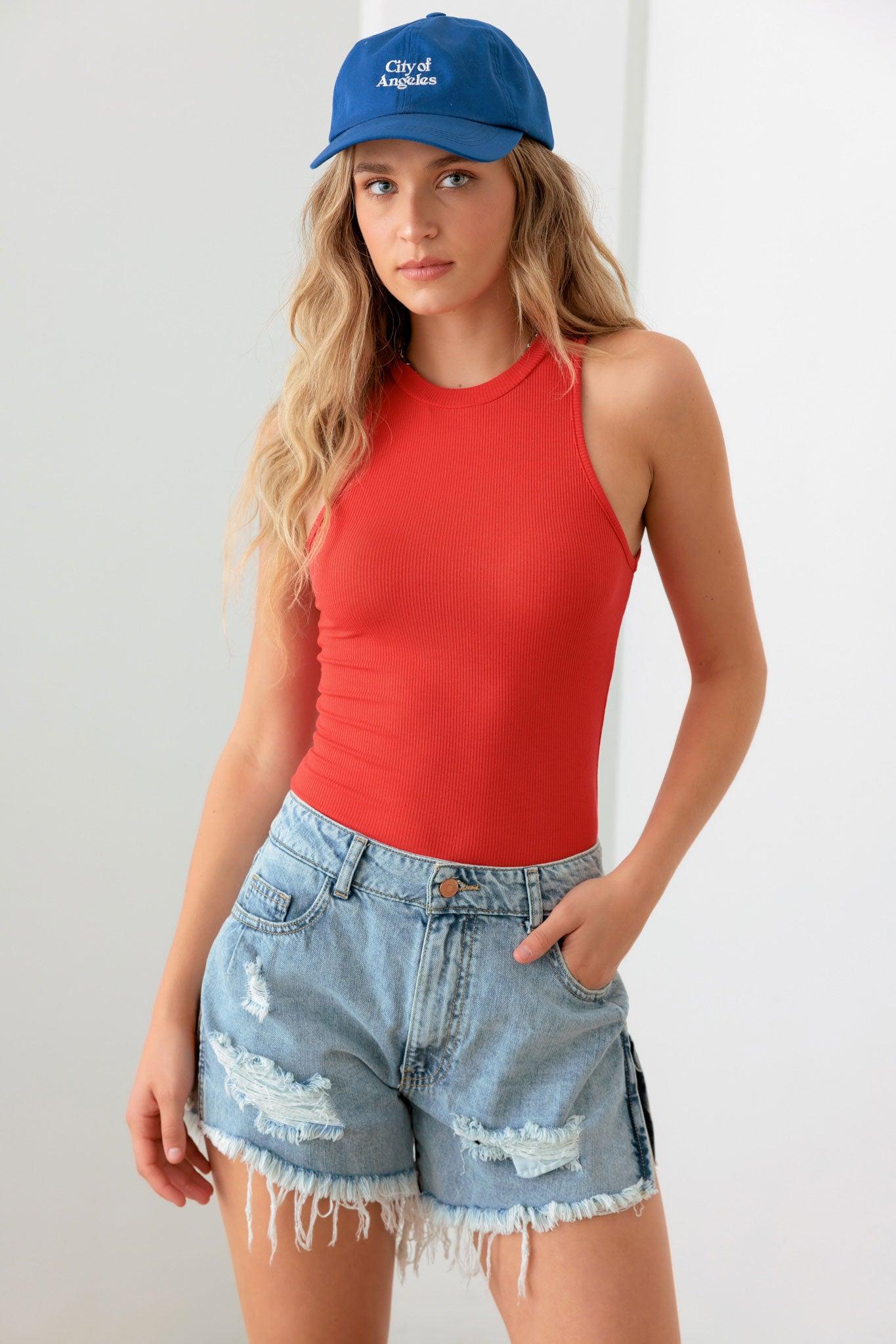 Mid Waist Side Slit Destroyed Denim Shorts - Tasha Apparel Wholesale