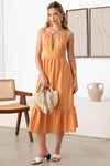 Linen Double Spaghetti Tiered Midi Dress - Tasha Apparel Wholesale