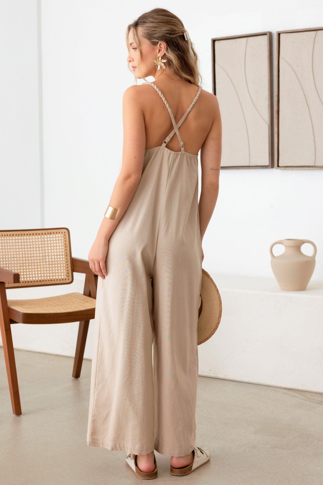 Casual Lose Sleeveless Rope Strap Halter Jumpsuit - Tasha Apparel Wholesale