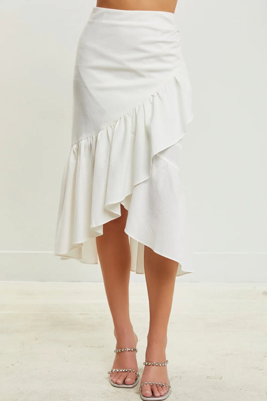 Ruffle Asymmetric Wrap Midi Skirt