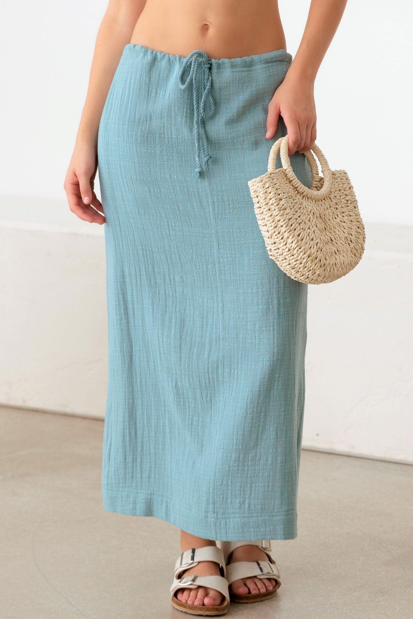 Drawstring Slit Detail Soft Chic Maxi Skirt - Tasha Apparel Wholesale