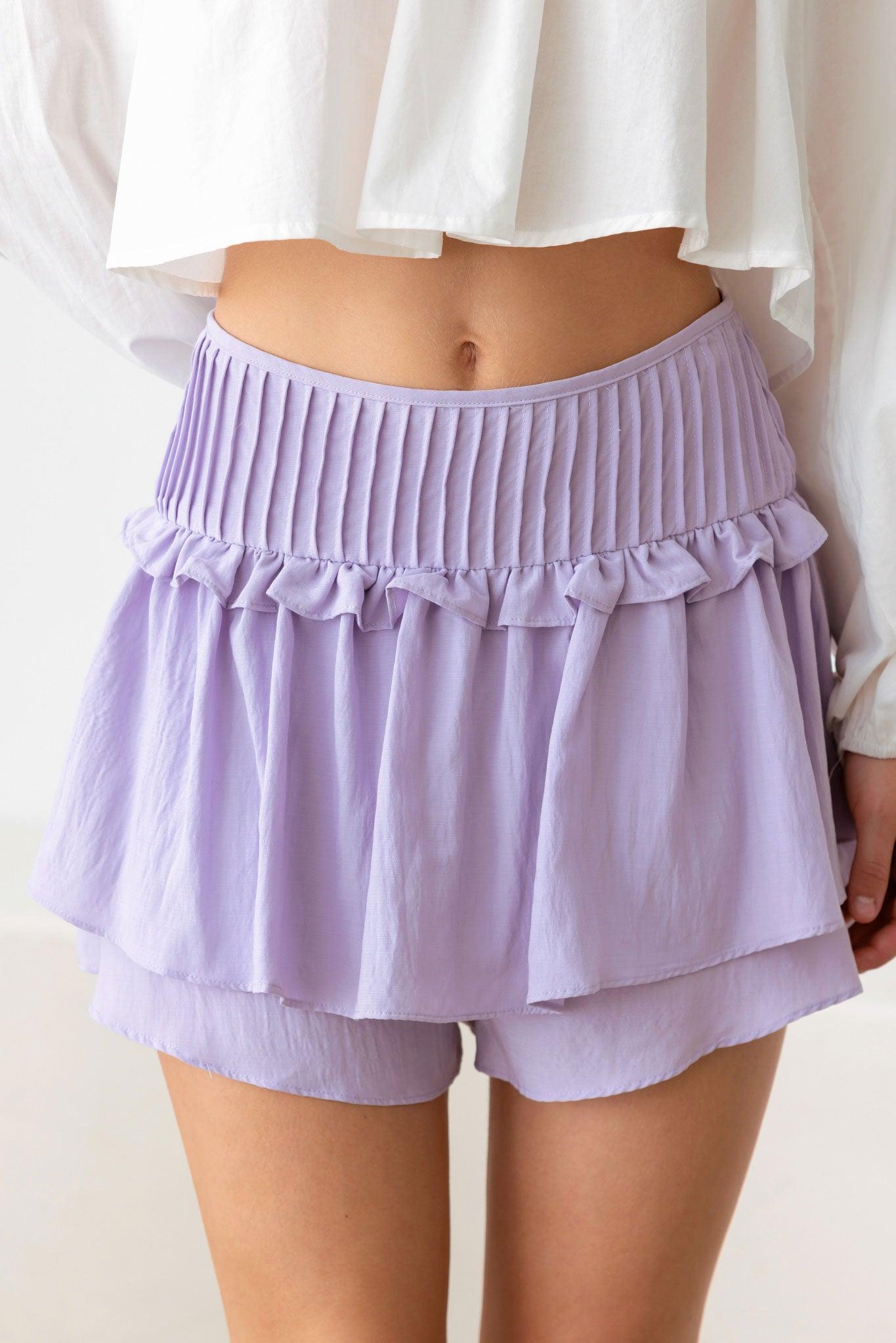 Pintuck Waist Band Ruffle Detail Skort - Tasha Apparel Wholesale