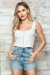 Lace Trim Button Front Ribbed Crop Top - Tasha Apparel Wholesale