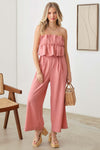 Ruffle Strapless Wide Leg Smocked Back Jumpsuit - Tasha Apparel Wholesale