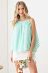 Sleeveless Chiffon High Neck Plisse Top - Tasha Apparel Wholesale