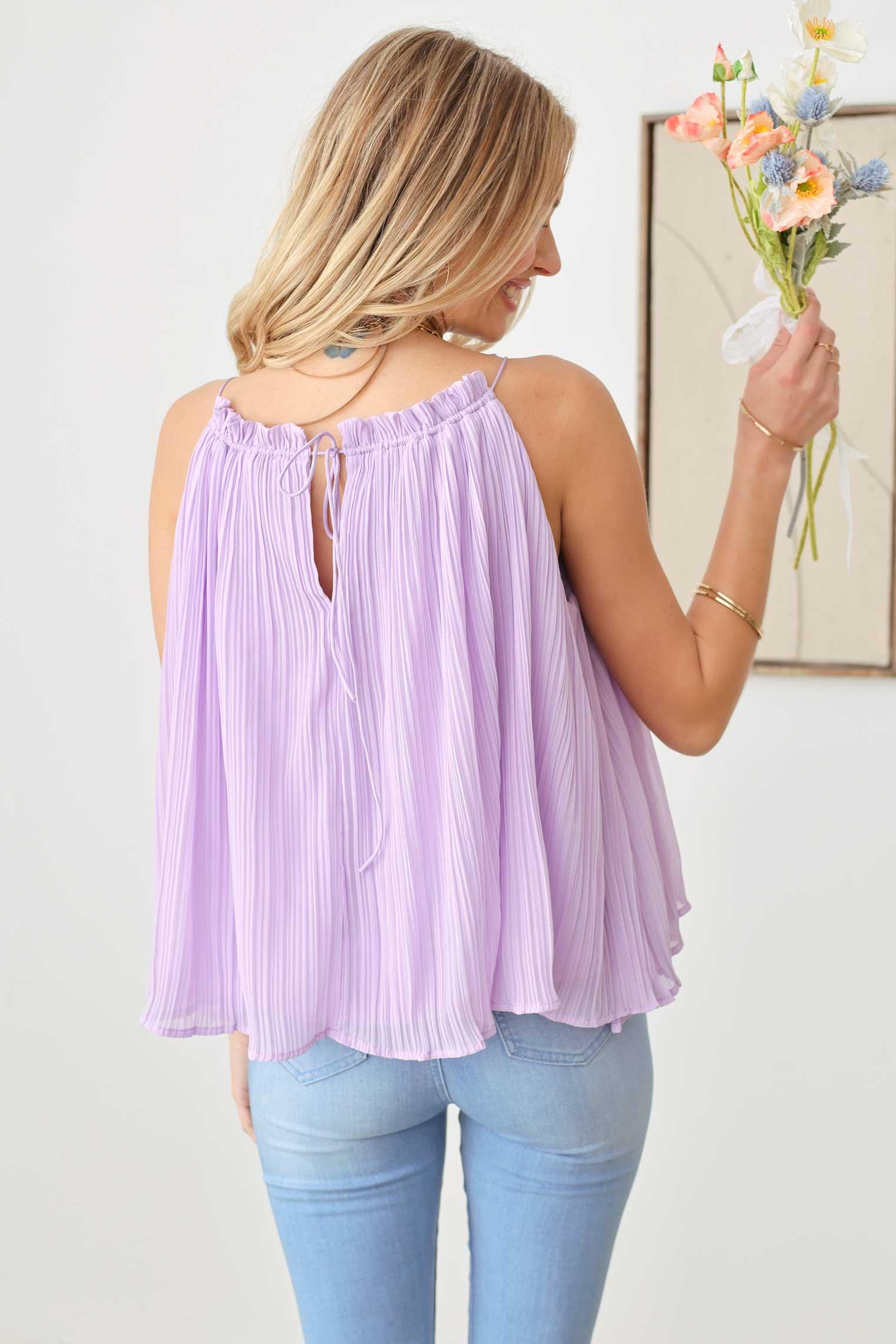 Sleeveless Chiffon High Neck Plisse Top - Tasha Apparel Wholesale