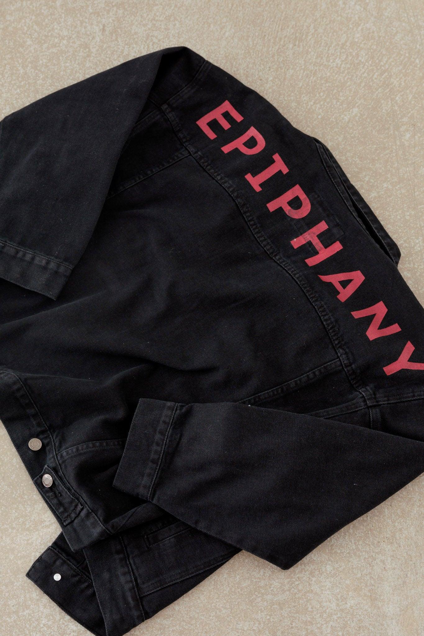 Black "EPIPHANY" Graphic Denim Jacket - Tasha Apparel Wholesale