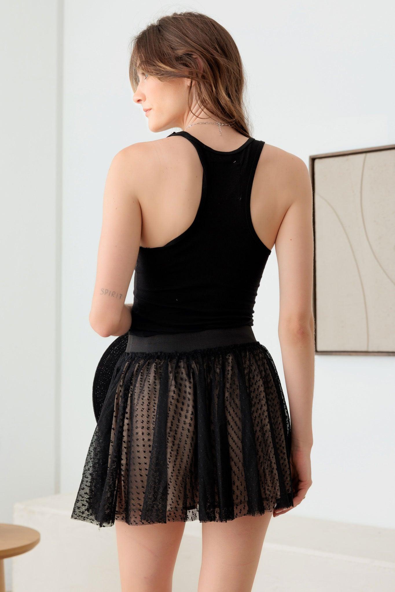 Sheer Pin Dot Elastic Waist Skirt - Tasha Apparel Wholesale