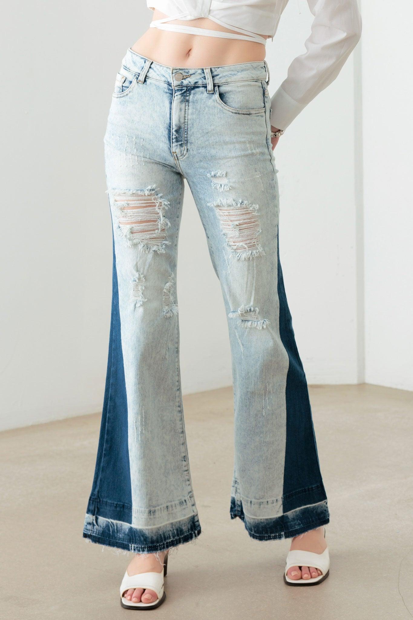 Acid Wash Flare Denim Jeans - Tasha Apparel Wholesale