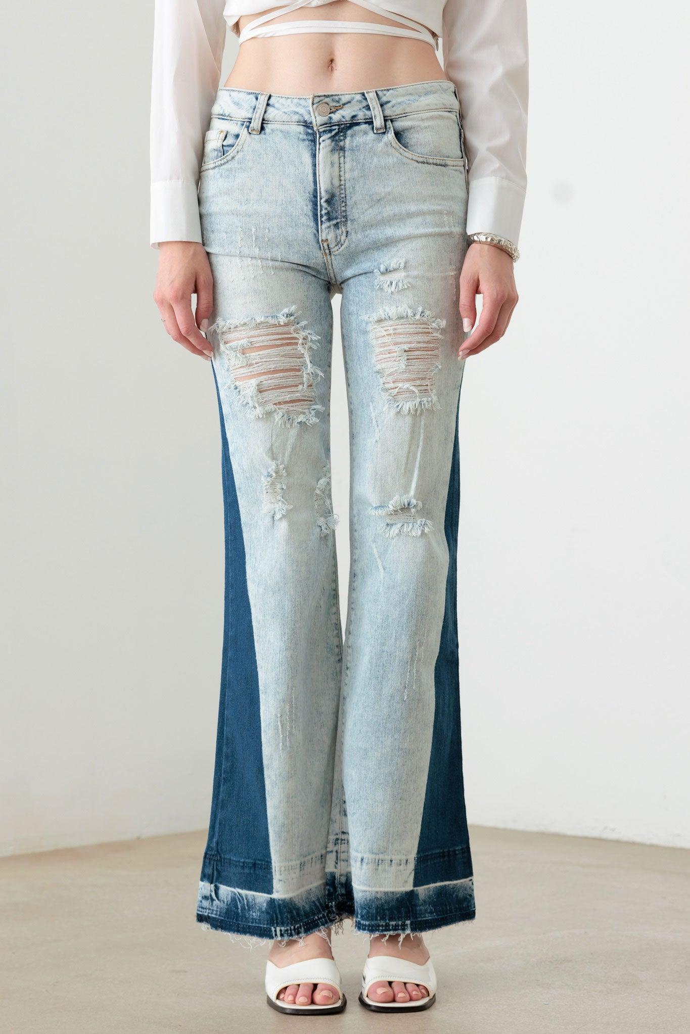 Acid Wash Flare Denim Jeans - Tasha Apparel Wholesale