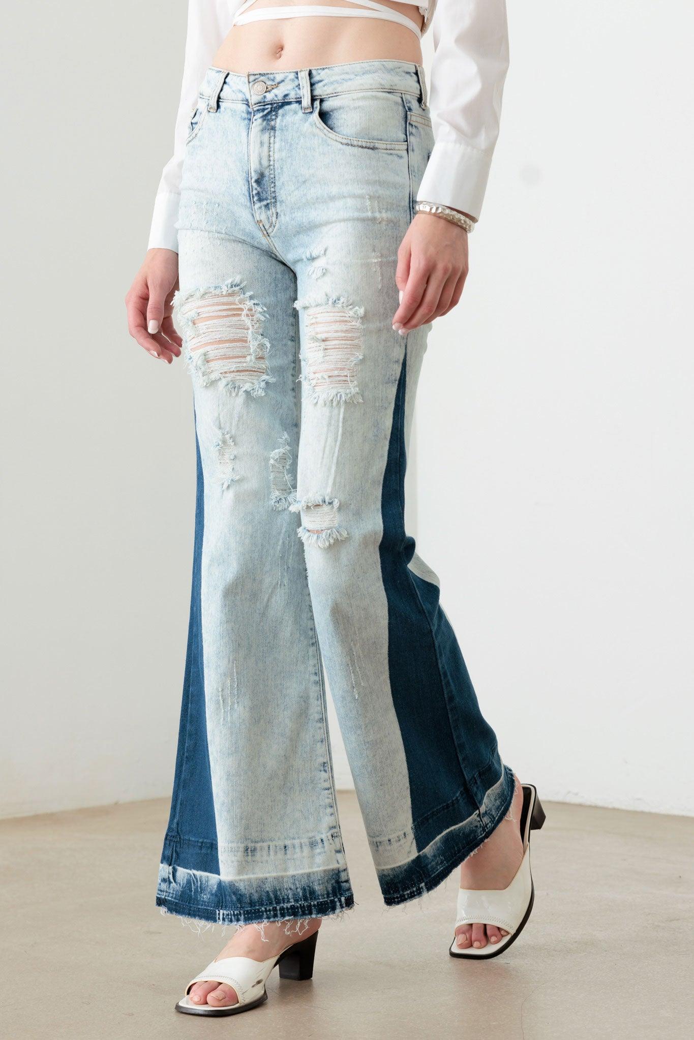 Acid Wash Flare Denim Jeans - Tasha Apparel Wholesale