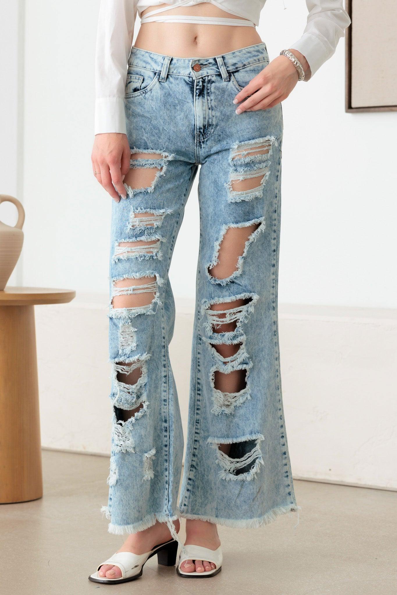 Distressed Flare Denim Jeans - Tasha Apparel Wholesale