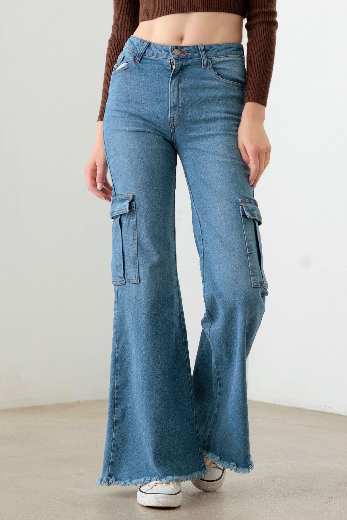 Wide Leg Casual Cargo Jeans - Tasha Apparel Wholesale