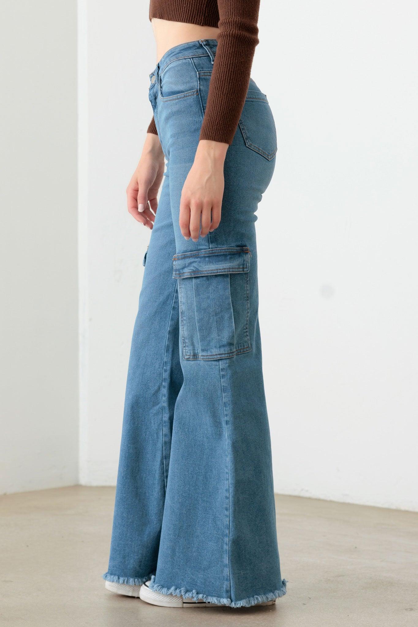 Wide Leg Casual Cargo Jeans - Tasha Apparel Wholesale