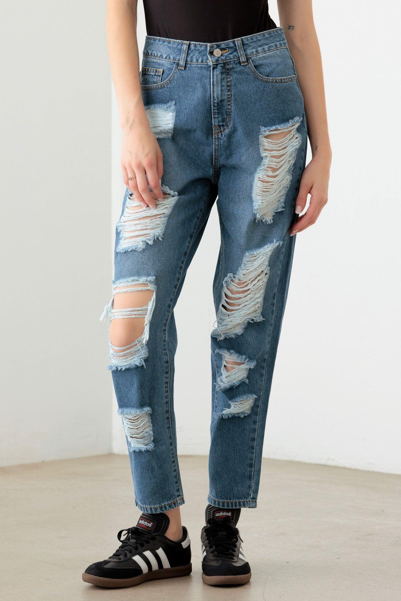 Destroyed Mom Style Fit Jeans - Tasha Apparel Wholesale