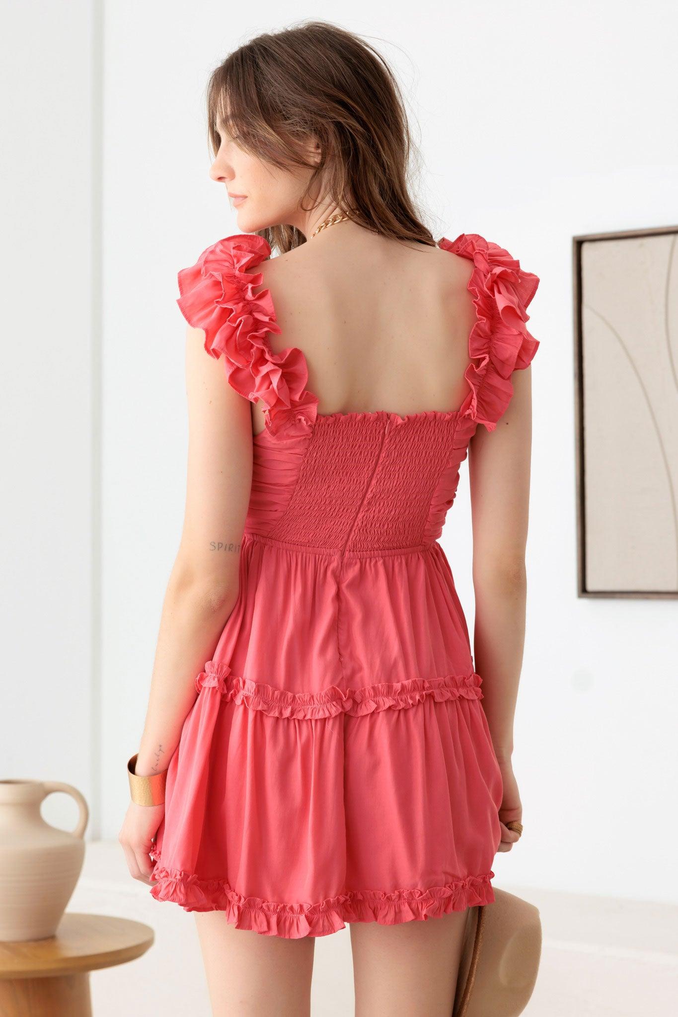 Tied Bust Ruffle Detail Tiered Mini Dress - Tasha Apparel Wholesale