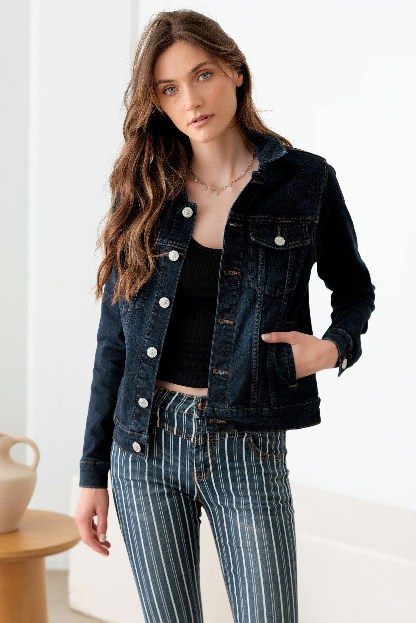 Dark Wash Denim Jacket - Tasha Apparel Wholesale