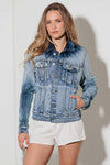 Light Denim Blue Acid Wash Denim Jacket - Tasha Apparel Wholesale