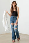 Blue Casual High-Rise Distressed Flared Jeans - Tasha Apparel Wholesale