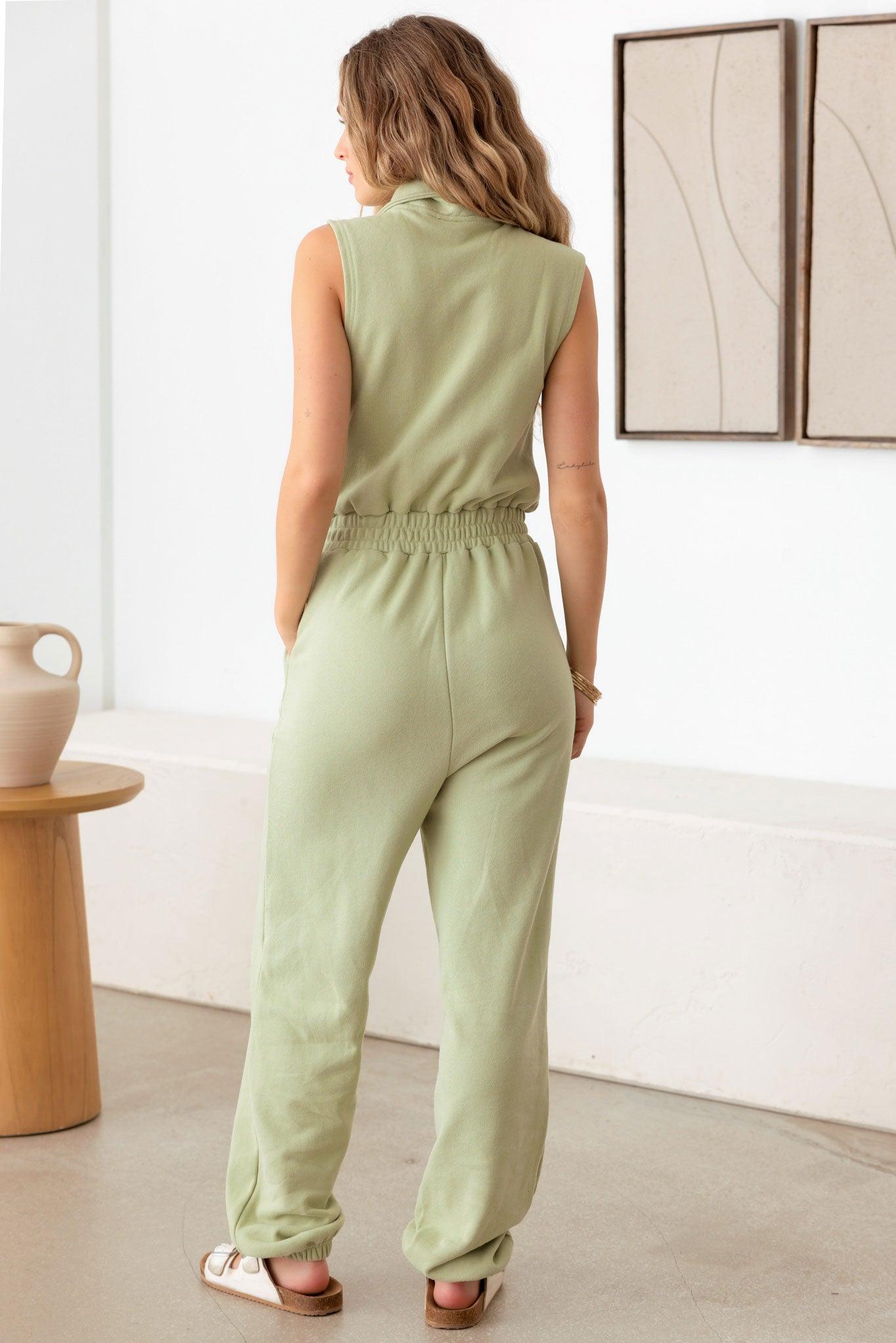 Sleeveless Mock Neck Front Zipper Jumpsuit - Tasha Apparel Wholesale