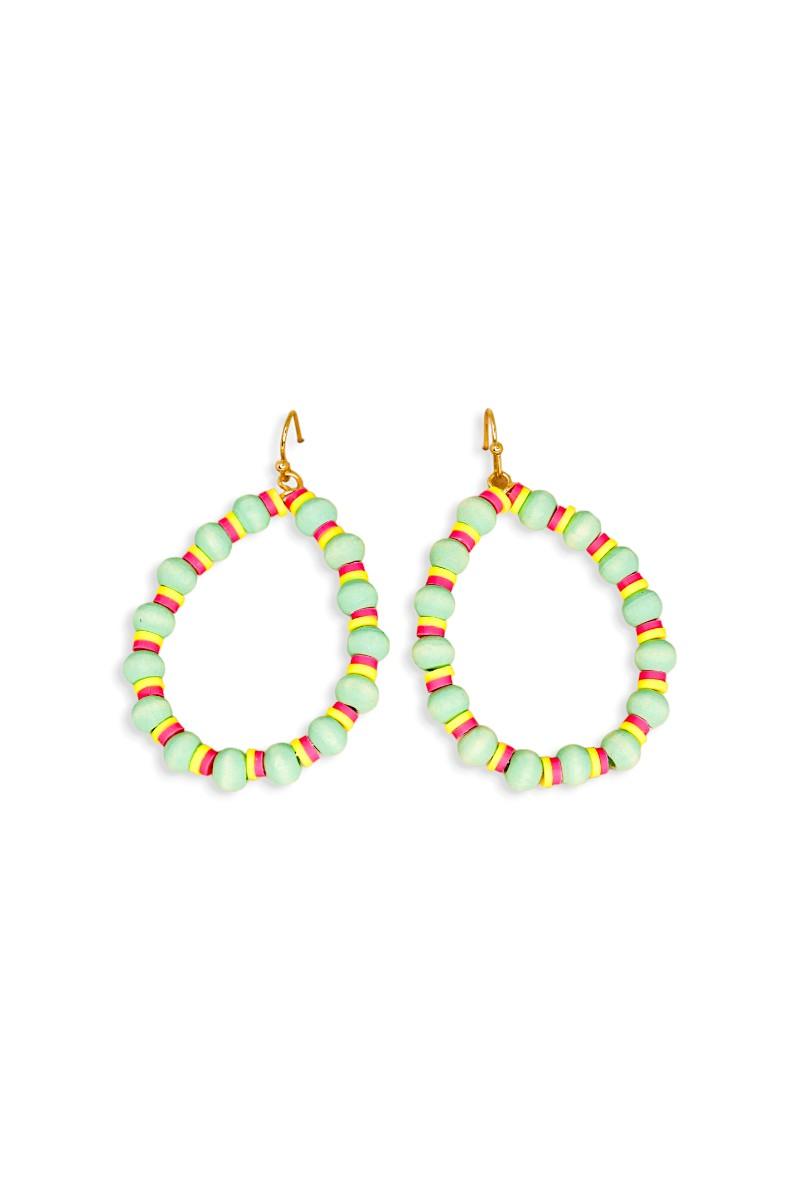 Boho Hoops Wood and Rubber Bead Round Earrings - Tasha Apparel Wholesale