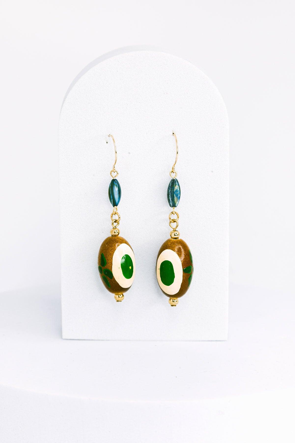 Boho Colorful Oval Wood Bead Drop Earrings - Tasha Apparel Wholesale