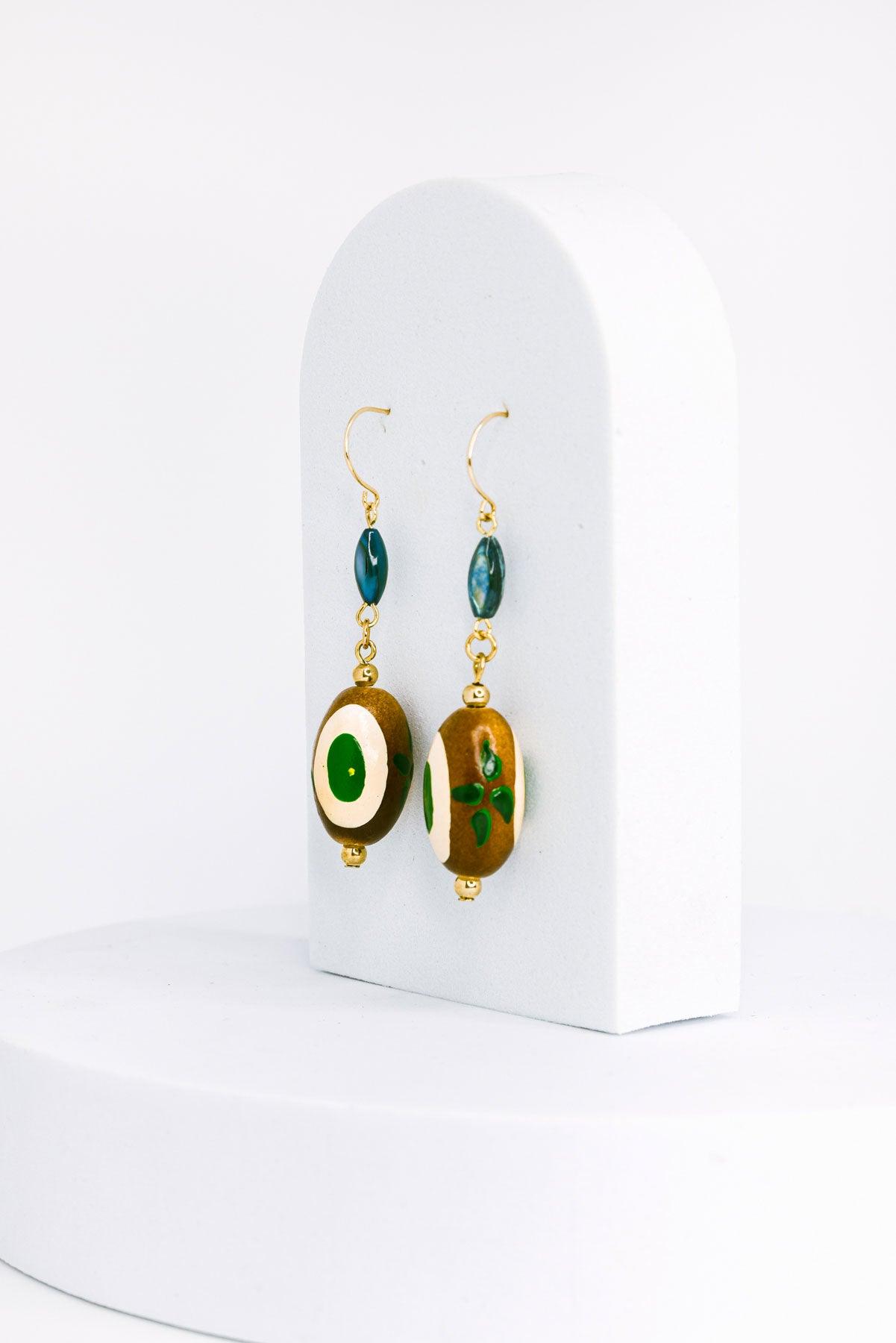 Boho Colorful Oval Wood Bead Drop Earrings - Tasha Apparel Wholesale