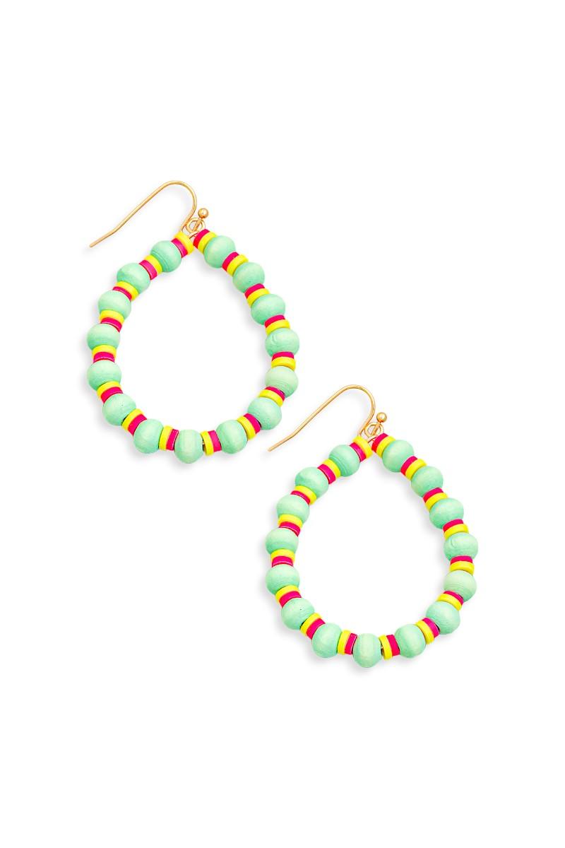 Boho Hoops Wood and Rubber Bead Round Earrings - Tasha Apparel Wholesale