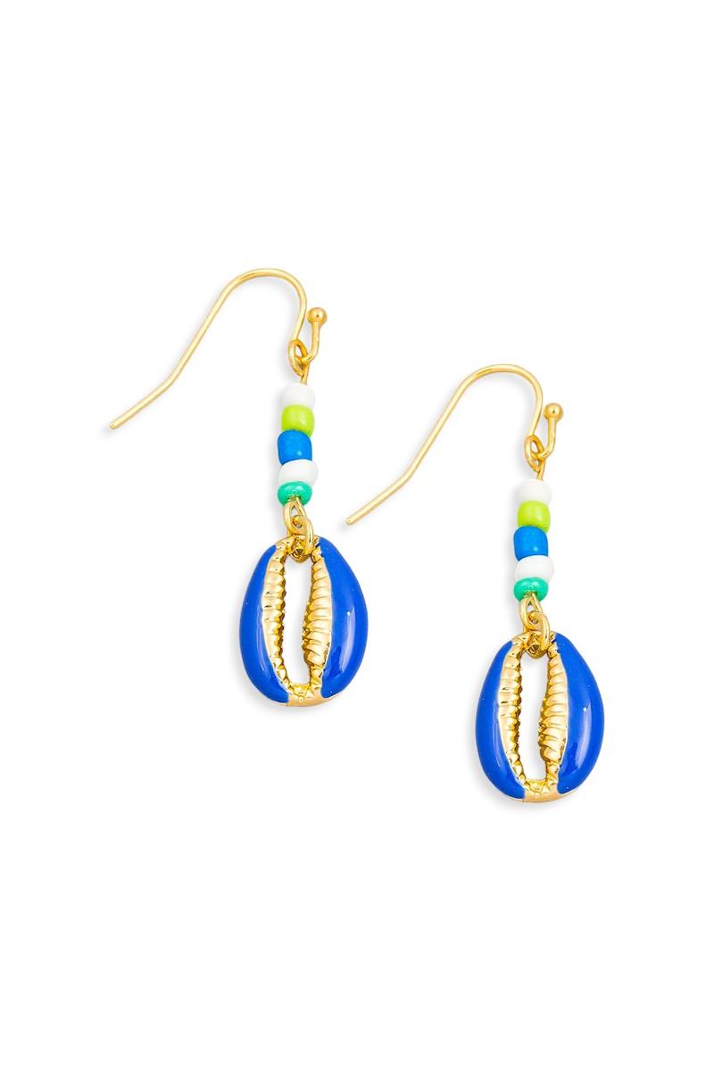 Enamel Seed Bead Cowrie Shell Drop Earrings - Tasha Apparel Wholesale