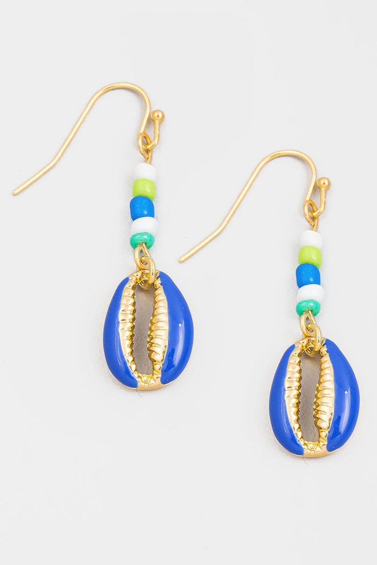 Enamel Seed Bead Cowrie Shell Drop Earrings - Tasha Apparel Wholesale