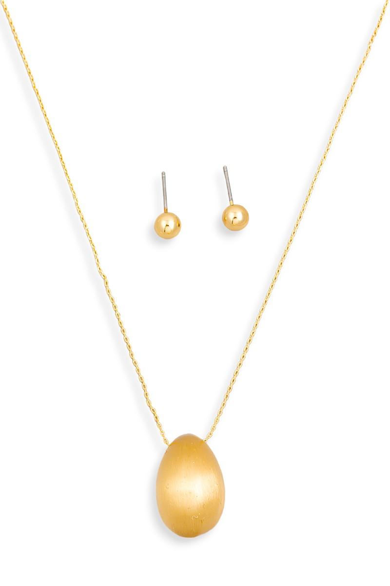 Ball Shape Earrings Oval Dome Pendant Gold Necklace Set - Tasha Apparel Wholesale